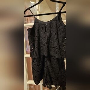 Black Lace Romper - Tiered Top & Flutter Sleeves - Casual & Chic